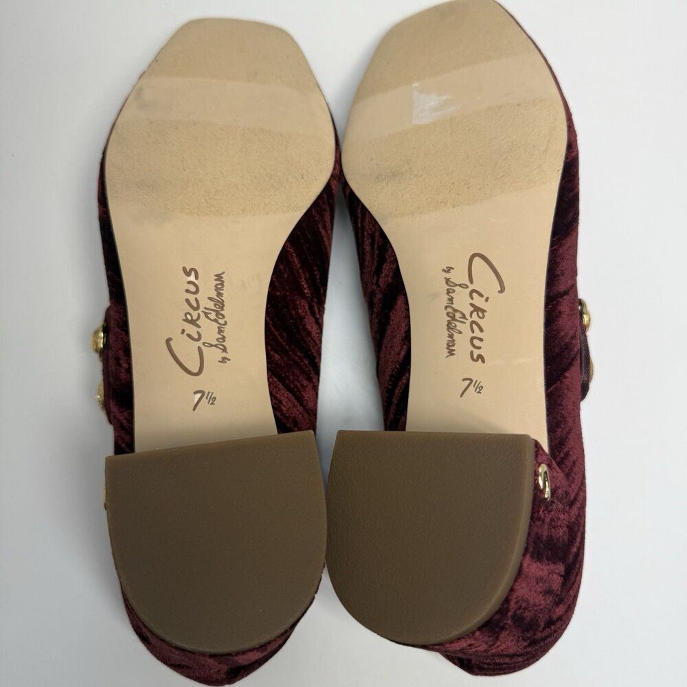 Mary Jane Deep Red Velvet Heels - Picture 7 of 10